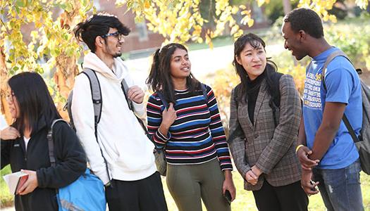 International students outside on a fall afternoon